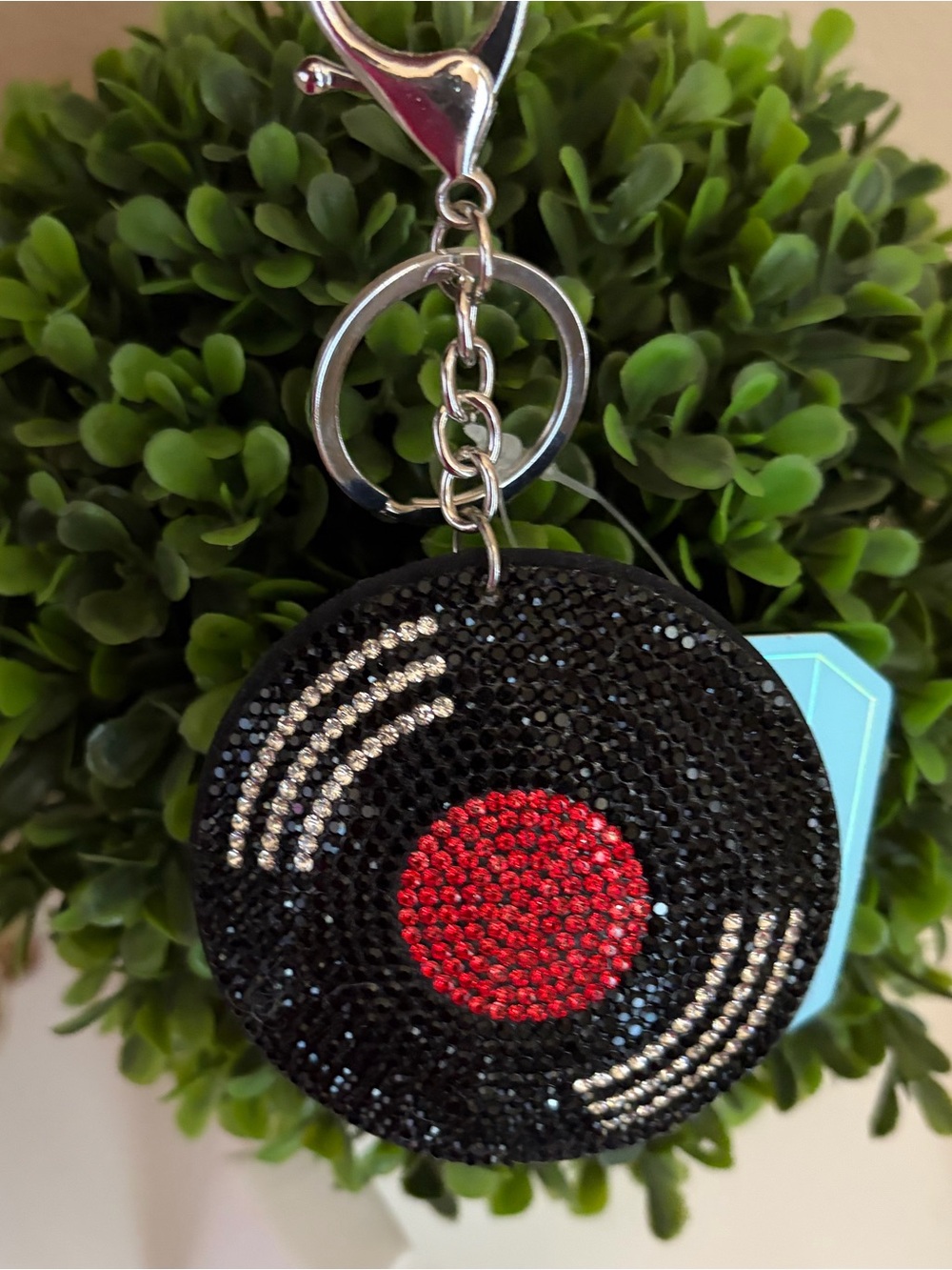 Sparkling Black & Red Vinyl Record Keychain - Women Accessories - Picture 2 of 5